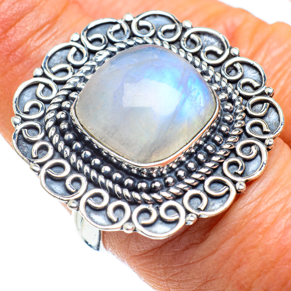 Rainbow Moonstone Rings handcrafted by Ana Silver Co - RING57859