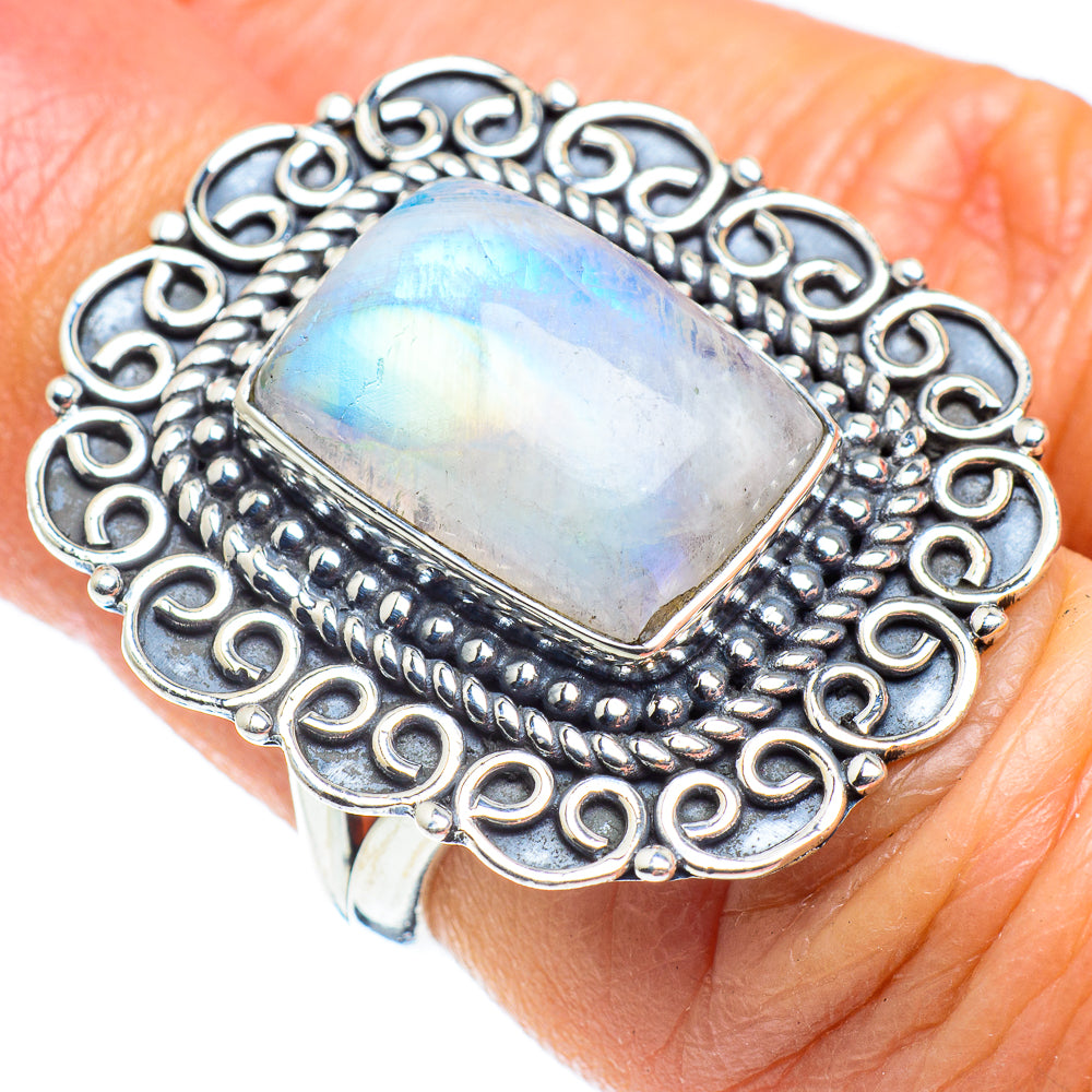 Rainbow Moonstone Rings handcrafted by Ana Silver Co - RING57868