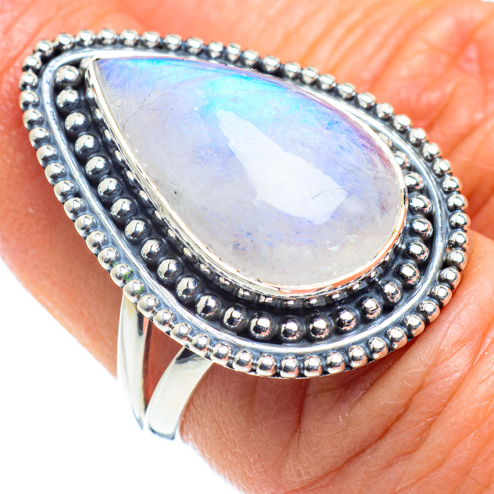 Rainbow Moonstone Rings handcrafted by Ana Silver Co - RING57871
