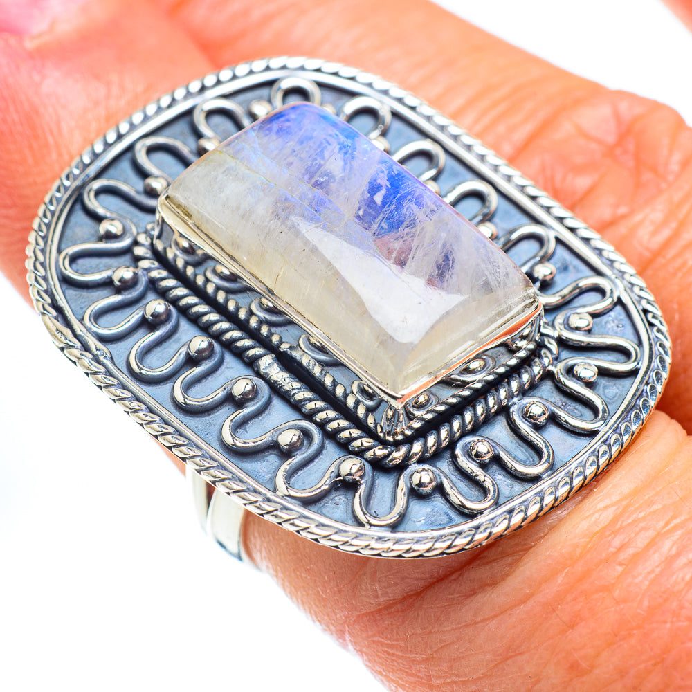 Rainbow Moonstone Rings handcrafted by Ana Silver Co - RING57877