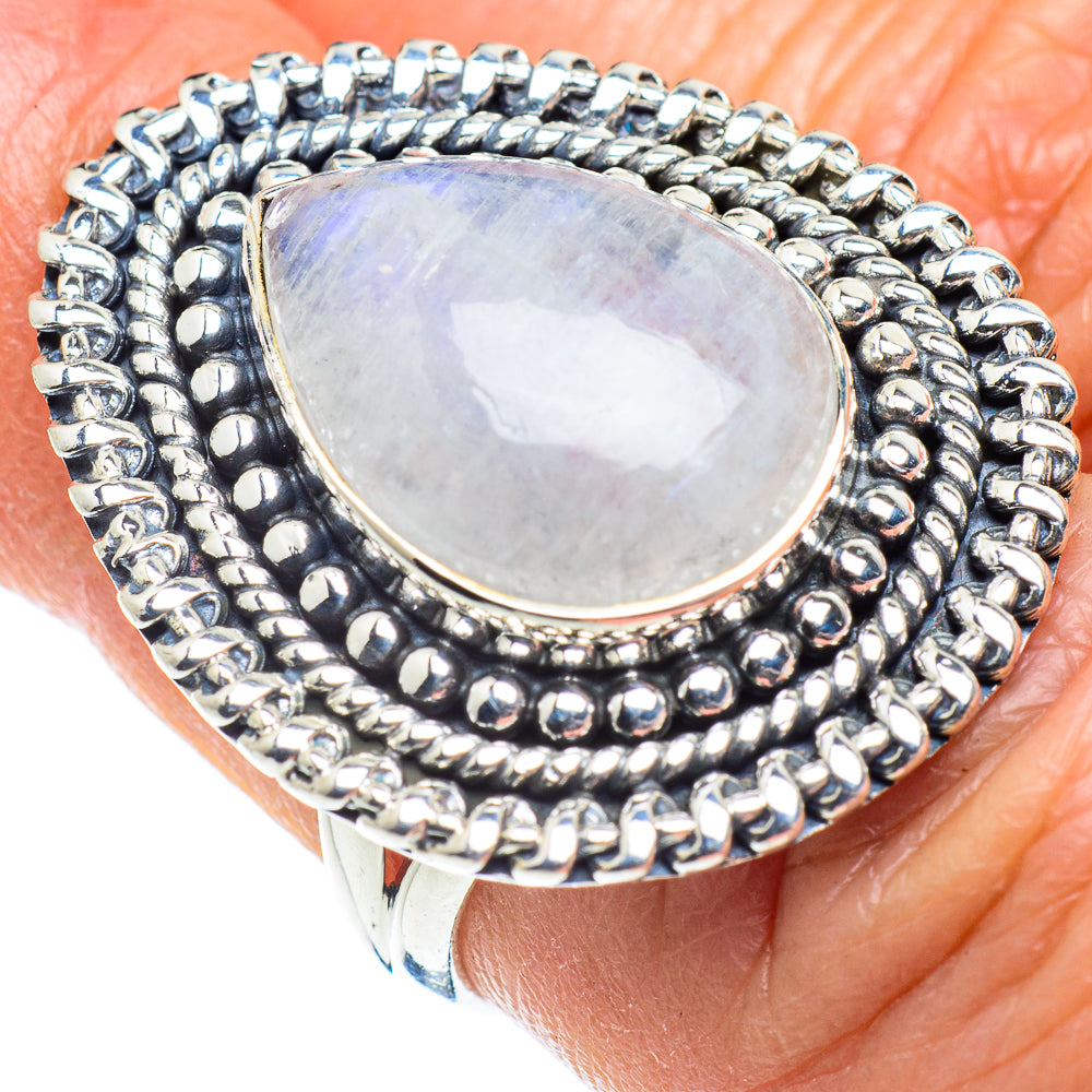Rainbow Moonstone Rings handcrafted by Ana Silver Co - RING57888