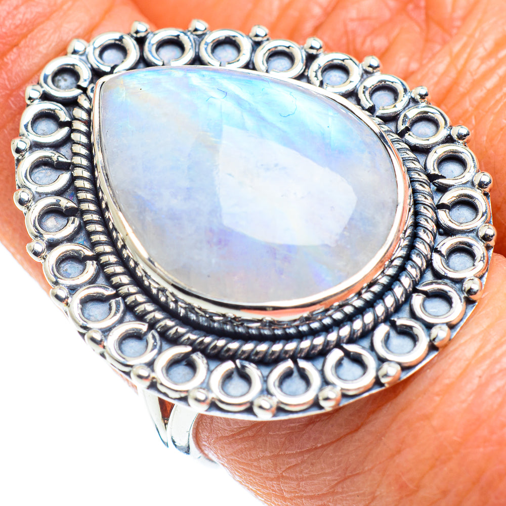 Rainbow Moonstone Rings handcrafted by Ana Silver Co - RING57890
