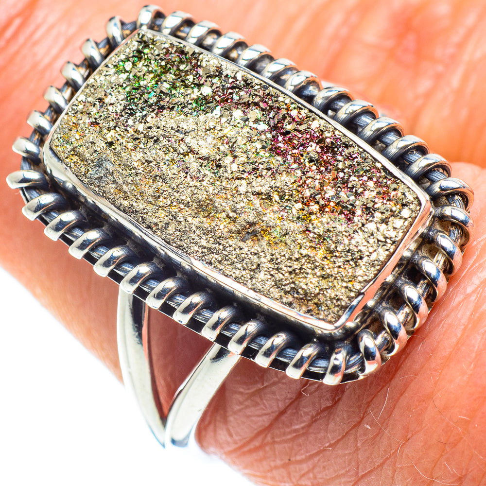 Spectro Pyrite Druzy Rings handcrafted by Ana Silver Co - RING57919
