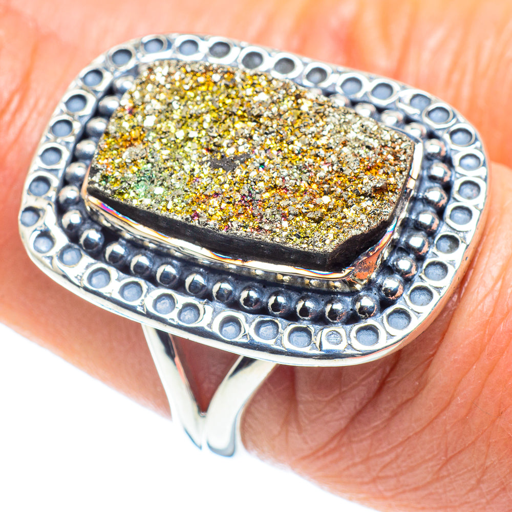 Spectro Pyrite Druzy Rings handcrafted by Ana Silver Co - RING57976