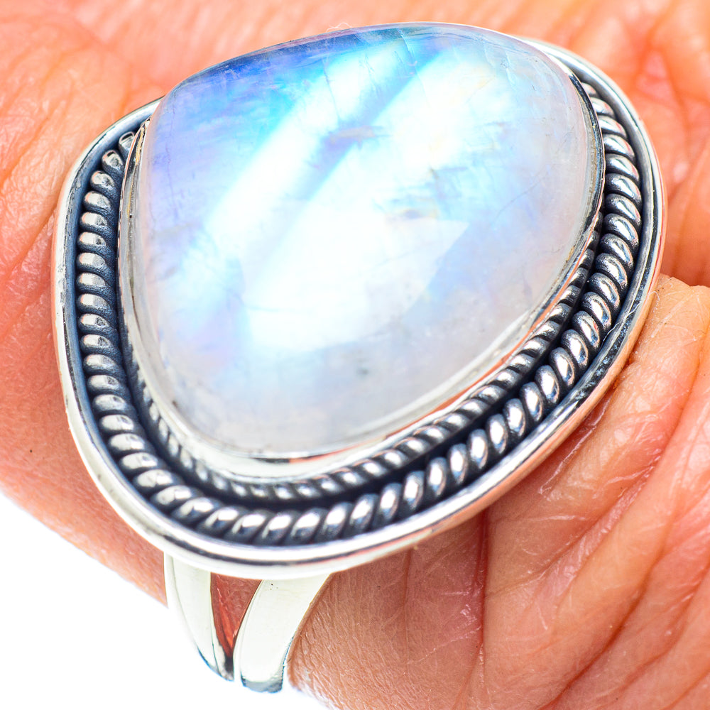 Rainbow Moonstone Rings handcrafted by Ana Silver Co - RING57982