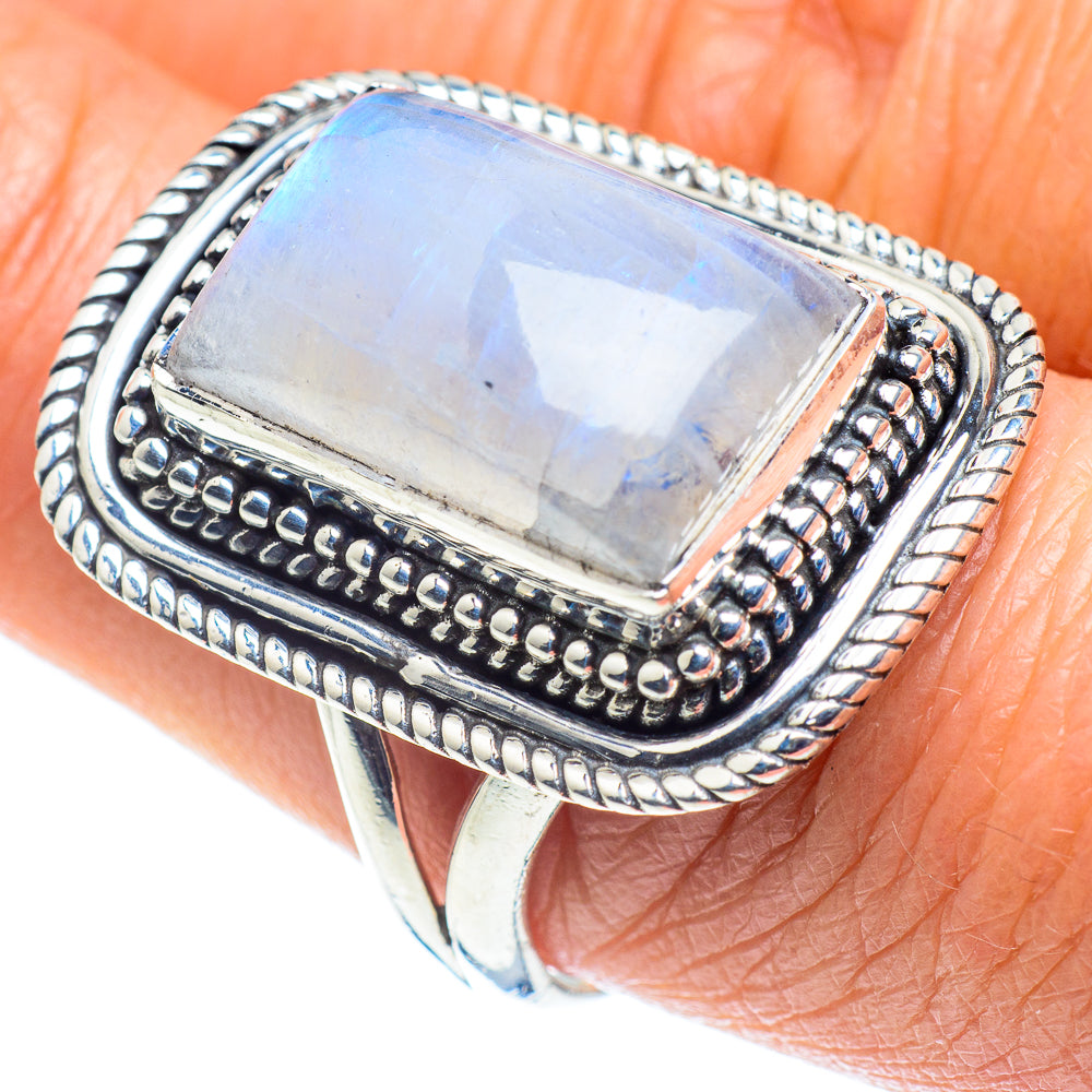 Rainbow Moonstone Rings handcrafted by Ana Silver Co - RING57999