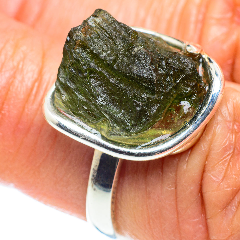 Czech Moldavite Rings handcrafted by Ana Silver Co - RING58134