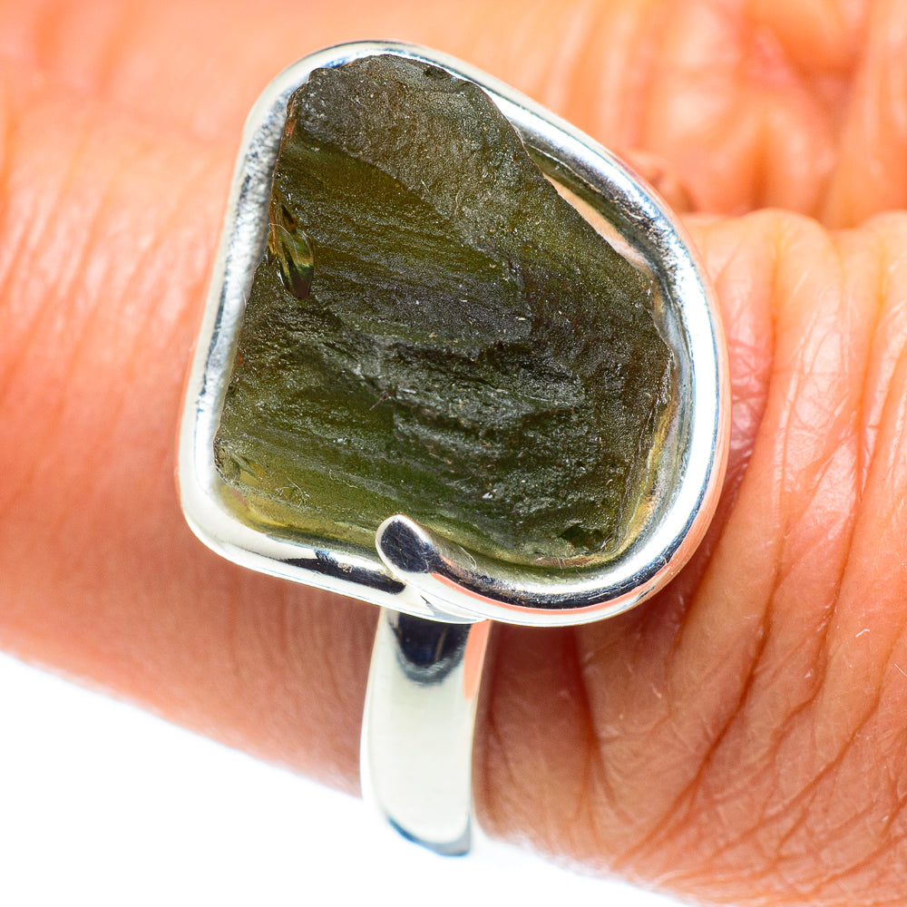 Czech Moldavite Rings handcrafted by Ana Silver Co - RING58140