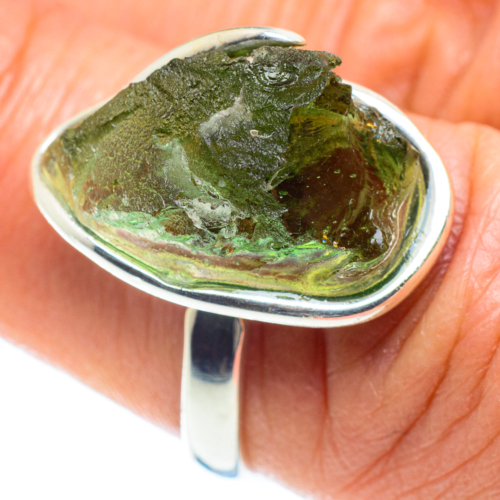 Czech Moldavite Rings handcrafted by Ana Silver Co - RING58162