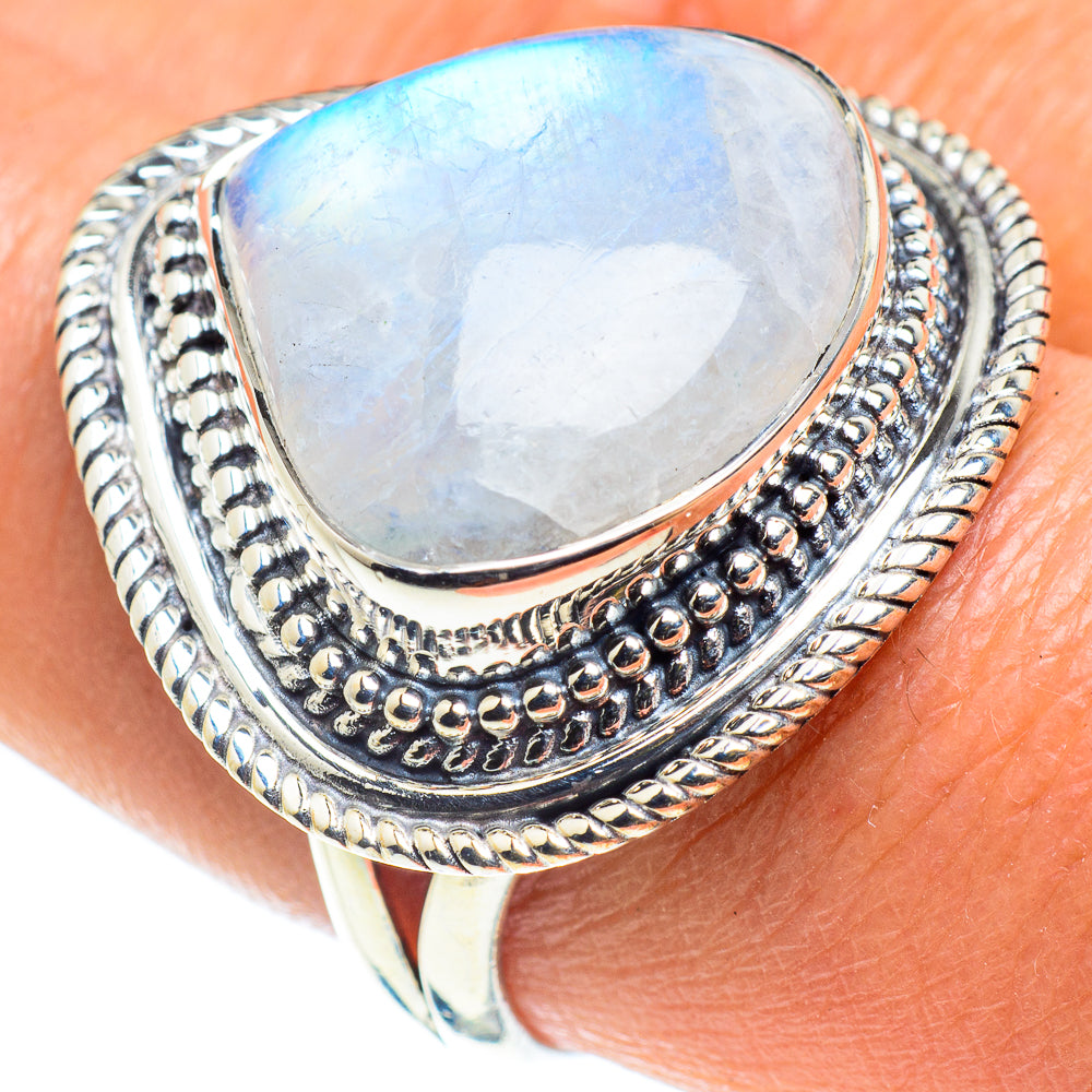Rainbow Moonstone Rings handcrafted by Ana Silver Co - RING58416