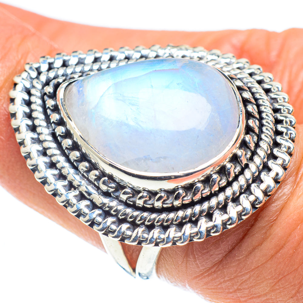 Rainbow Moonstone Rings handcrafted by Ana Silver Co - RING58418
