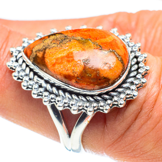 Orange Copper Composite Turquoise Rings handcrafted by Ana Silver Co - RING58474