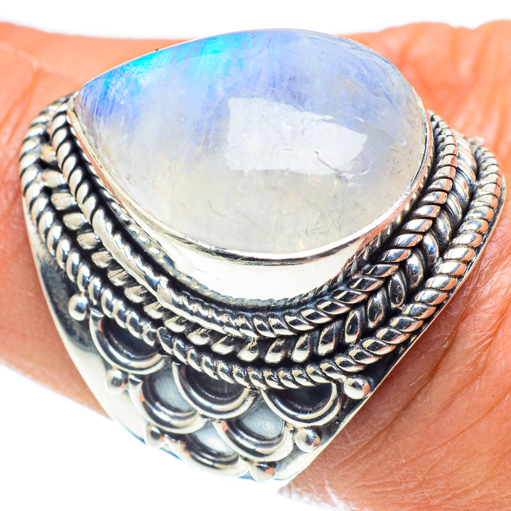 Rainbow Moonstone Rings handcrafted by Ana Silver Co - RING58485