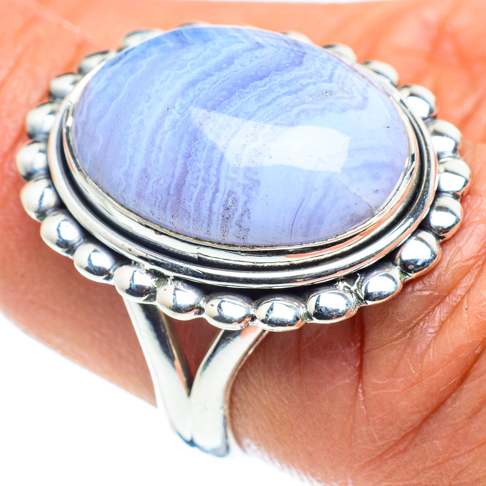 Blue Lace Agate Rings handcrafted by Ana Silver Co - RING58498
