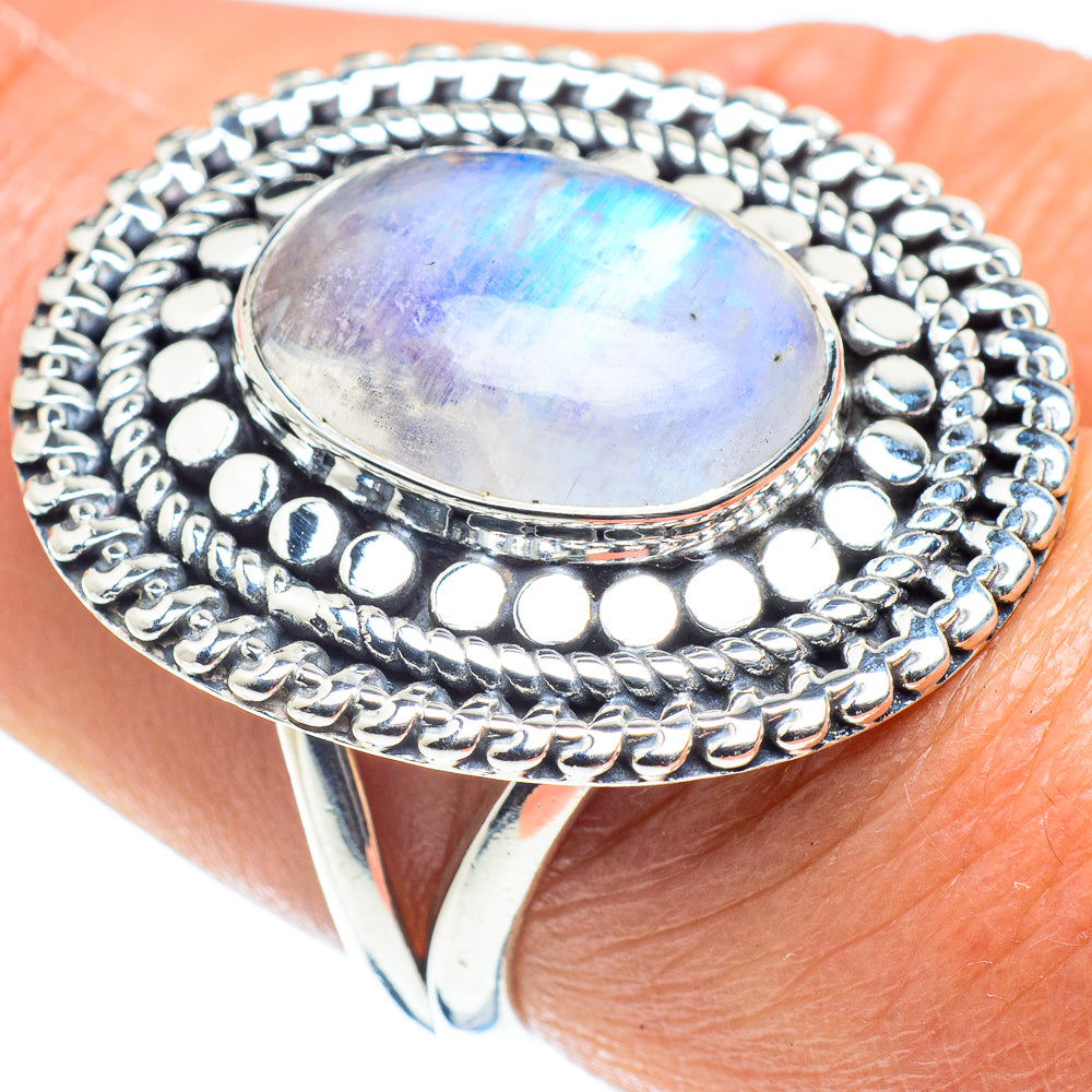 Rainbow Moonstone Rings handcrafted by Ana Silver Co - RING58505