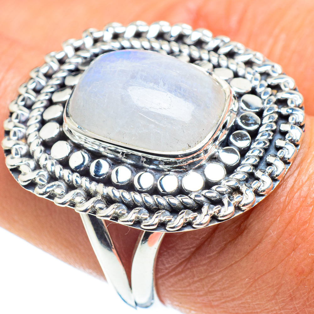 Rainbow Moonstone Rings handcrafted by Ana Silver Co - RING58506