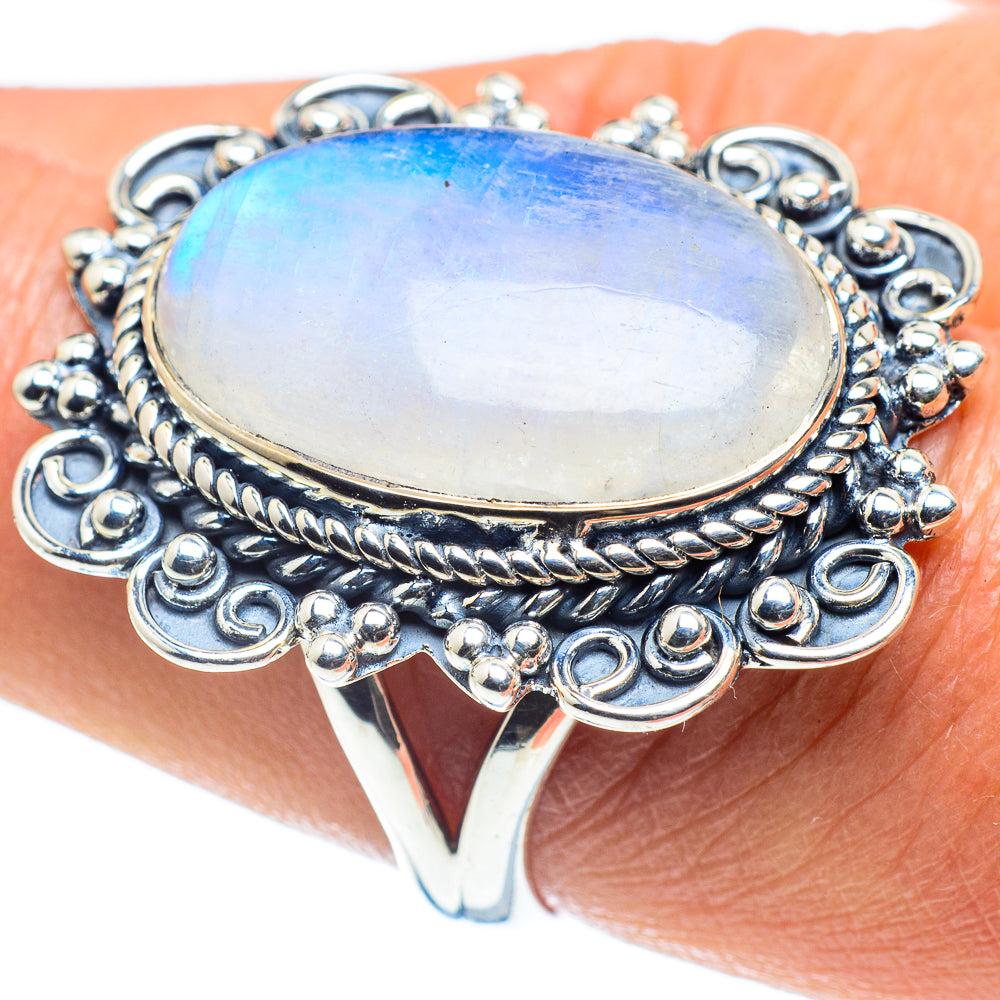 Rainbow Moonstone Rings handcrafted by Ana Silver Co - RING58509