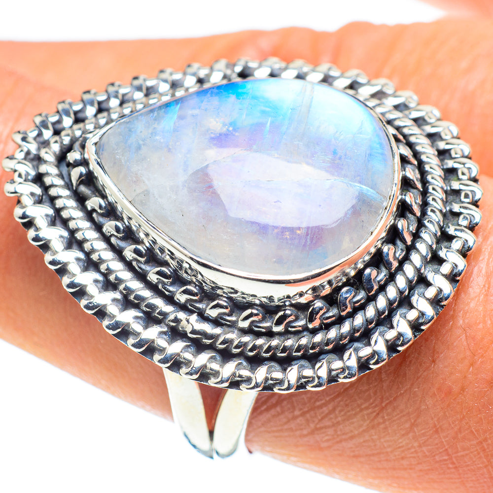 Rainbow Moonstone Rings handcrafted by Ana Silver Co - RING58538
