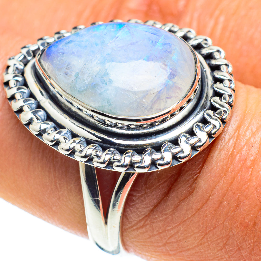 Rainbow Moonstone Rings handcrafted by Ana Silver Co - RING58596