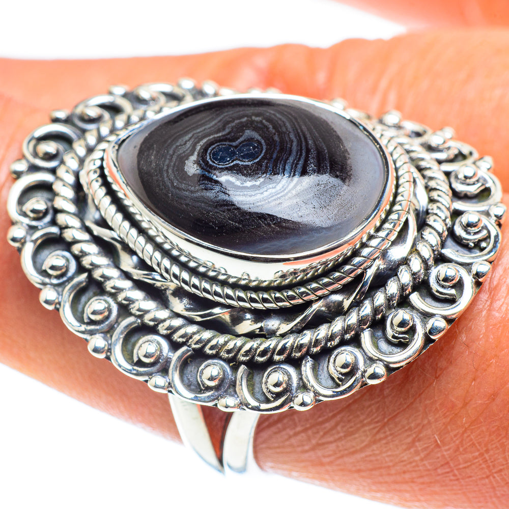Black Botswana Agate Rings handcrafted by Ana Silver Co - RING58646