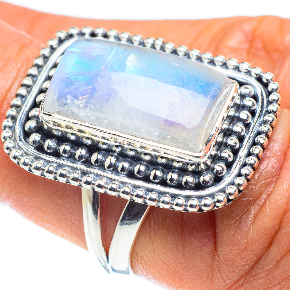 Rainbow Moonstone Rings handcrafted by Ana Silver Co - RING58728
