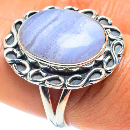 Blue Lace Agate Rings handcrafted by Ana Silver Co - RING58778