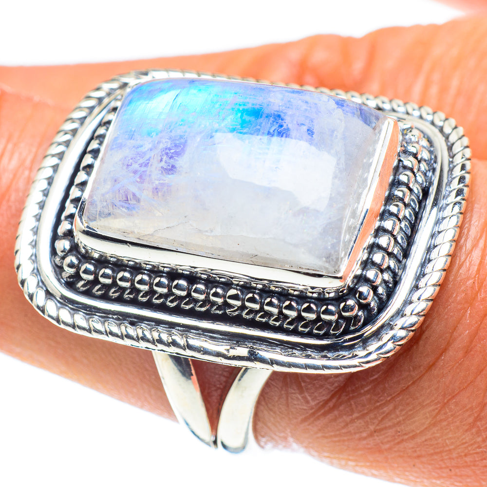 Rainbow Moonstone Rings handcrafted by Ana Silver Co - RING58803