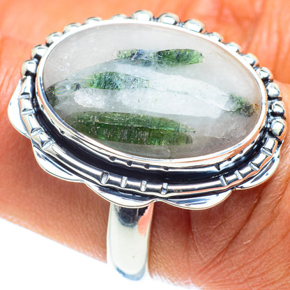 Green Tourmaline In Quartz Crystal Rings handcrafted by Ana Silver Co - RING58852