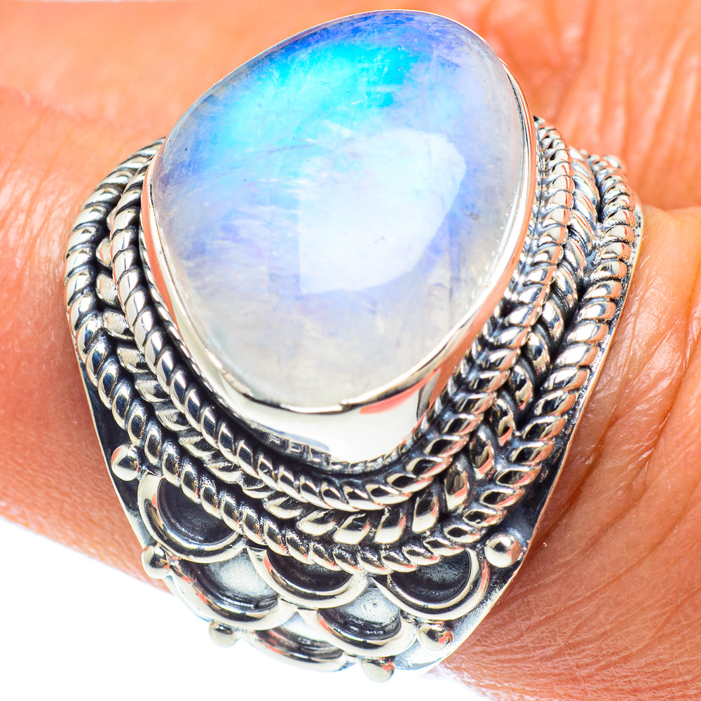 Rainbow Moonstone Rings handcrafted by Ana Silver Co - RING58913