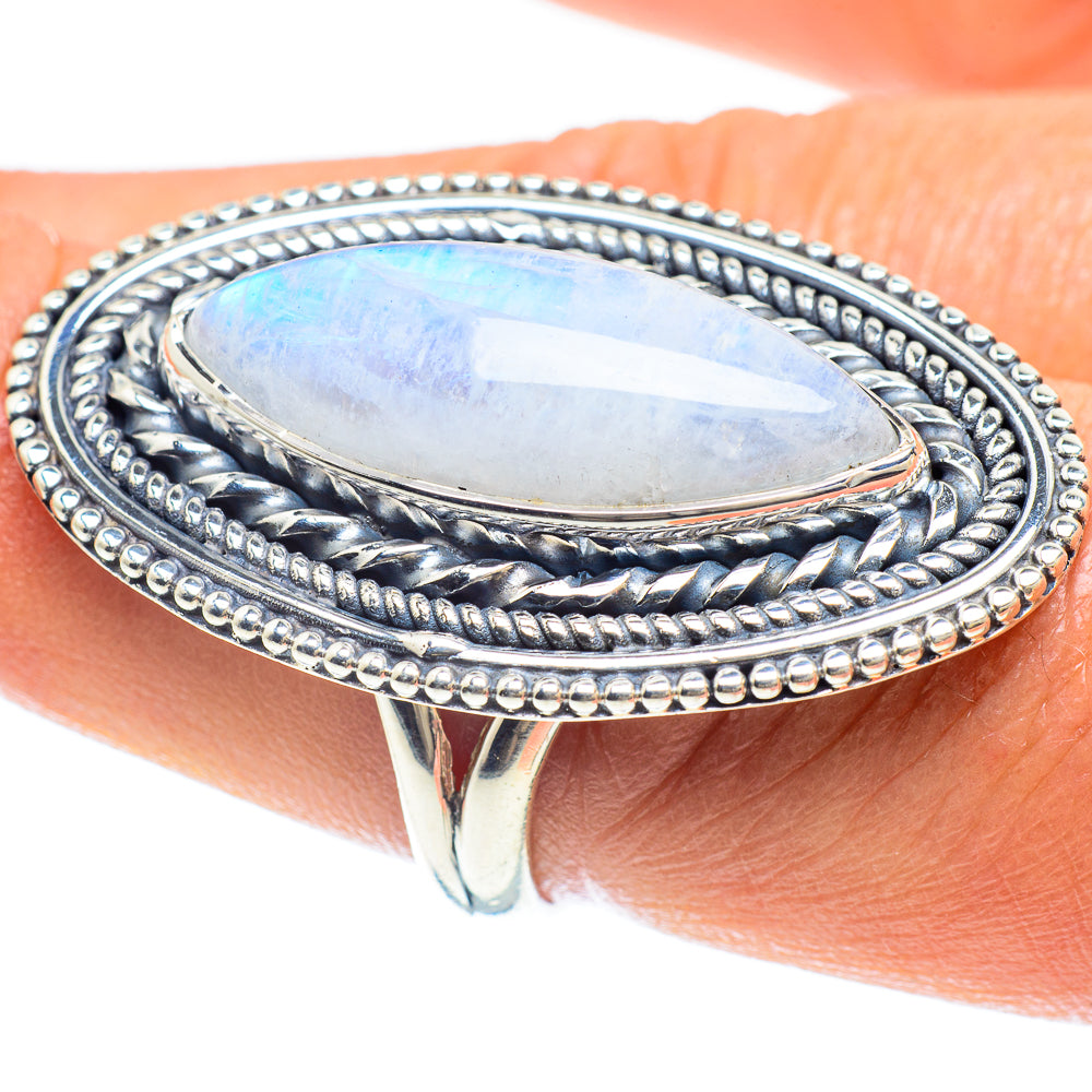 Rainbow Moonstone Rings handcrafted by Ana Silver Co - RING59003