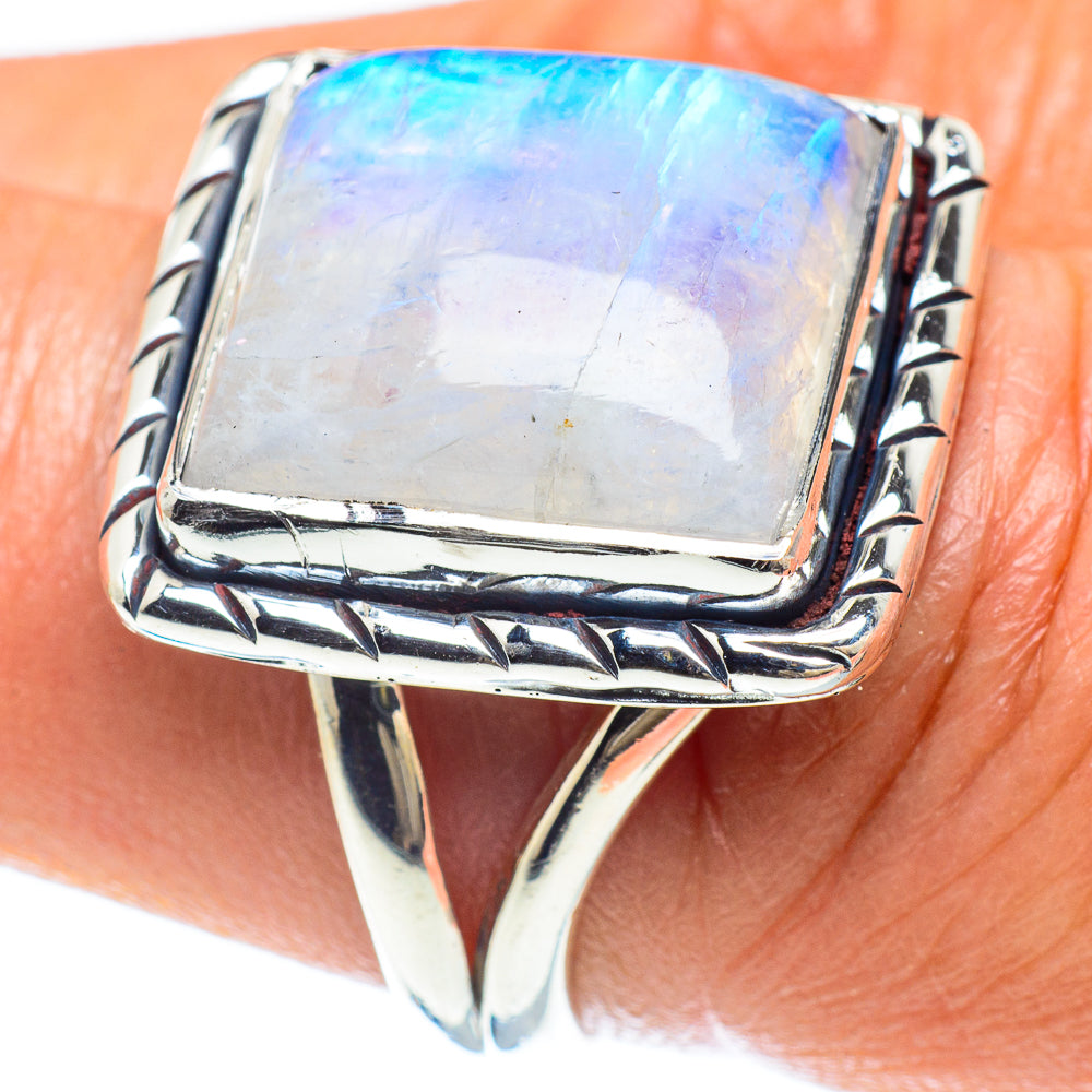 Rainbow Moonstone Rings handcrafted by Ana Silver Co - RING59009