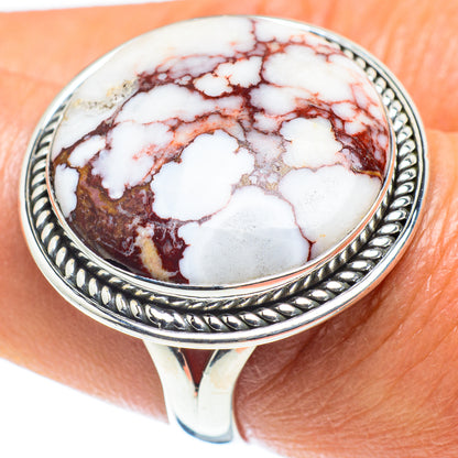 Sterling silver oval ring with white Wild Horse jasper and red veining, size 8.25