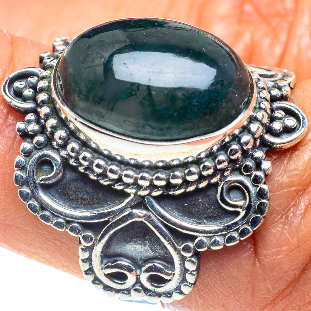 Green Moss Agate Rings handcrafted by Ana Silver Co - RING59091