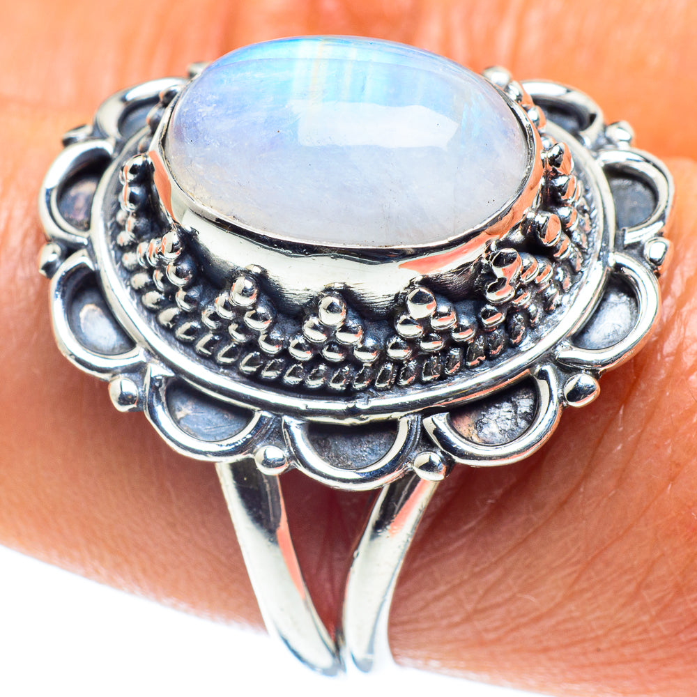 Rainbow Moonstone Rings handcrafted by Ana Silver Co - RING59122