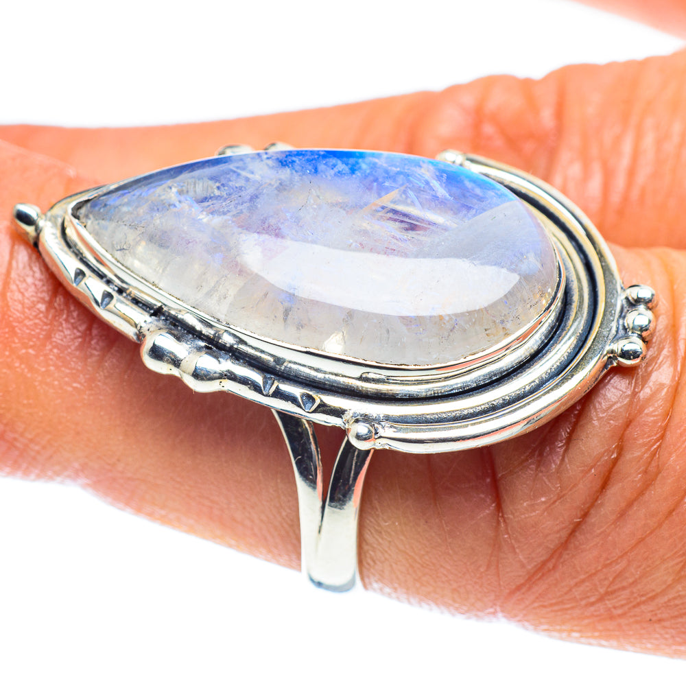 Rainbow Moonstone Rings handcrafted by Ana Silver Co - RING59125