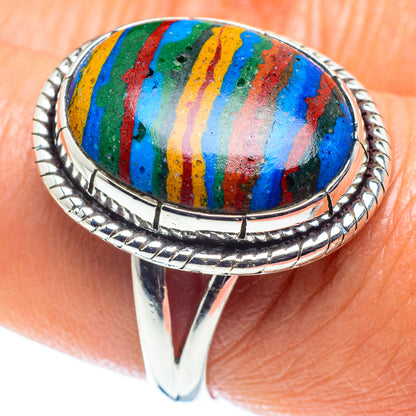 Rainbow Calsilica Rings handcrafted by Ana Silver Co - RING59171