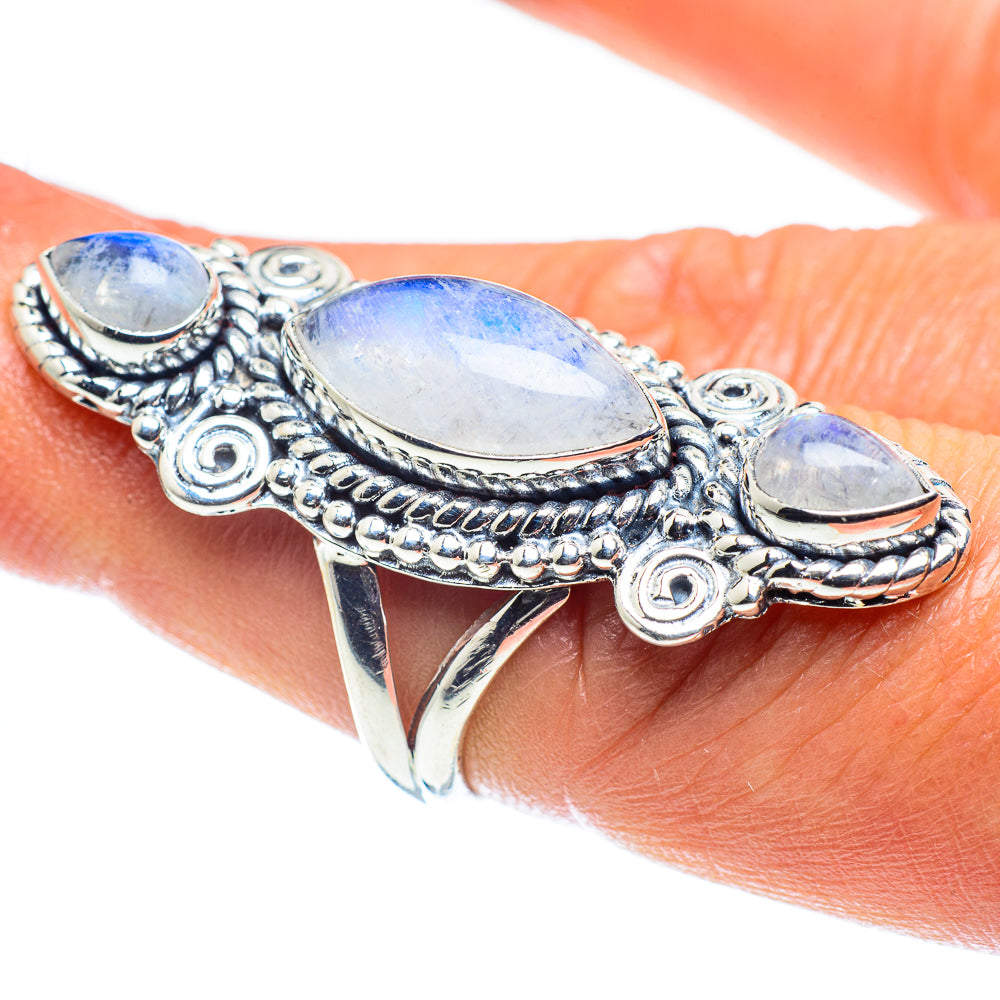 Rainbow Moonstone Rings handcrafted by Ana Silver Co - RING59213