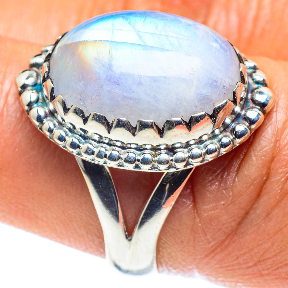 Rainbow Moonstone Rings handcrafted by Ana Silver Co - RING59448