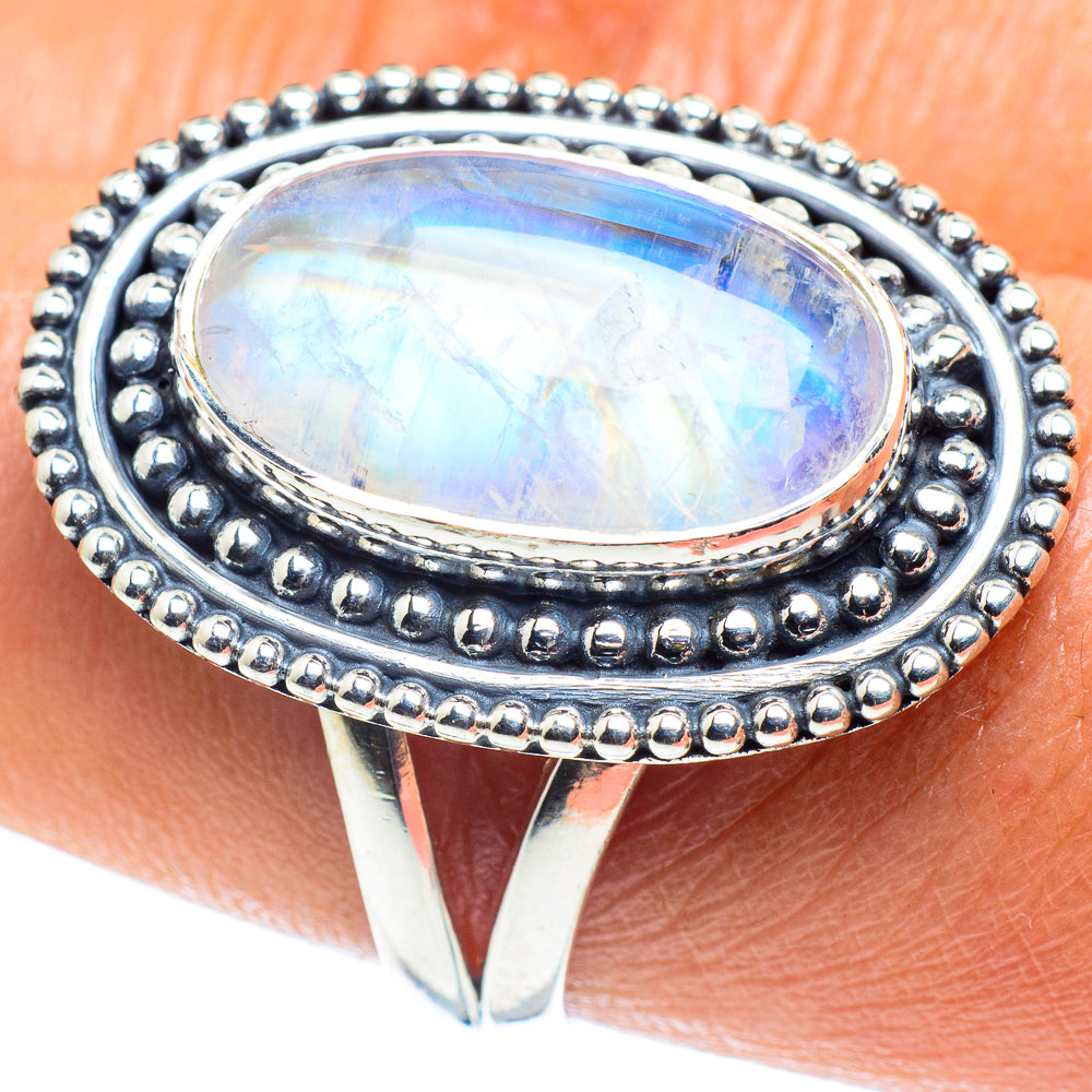 Rainbow Moonstone Rings handcrafted by Ana Silver Co - RING59453