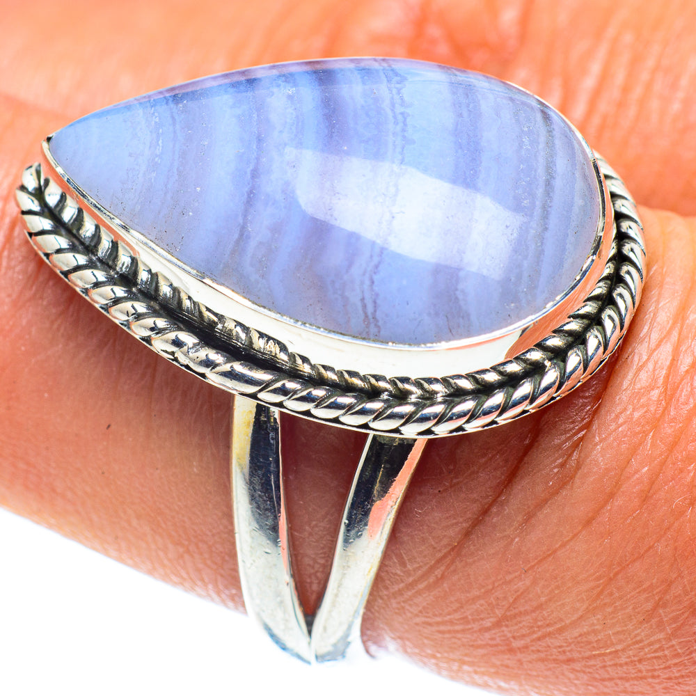 Blue Lace Agate Rings handcrafted by Ana Silver Co - RING59491