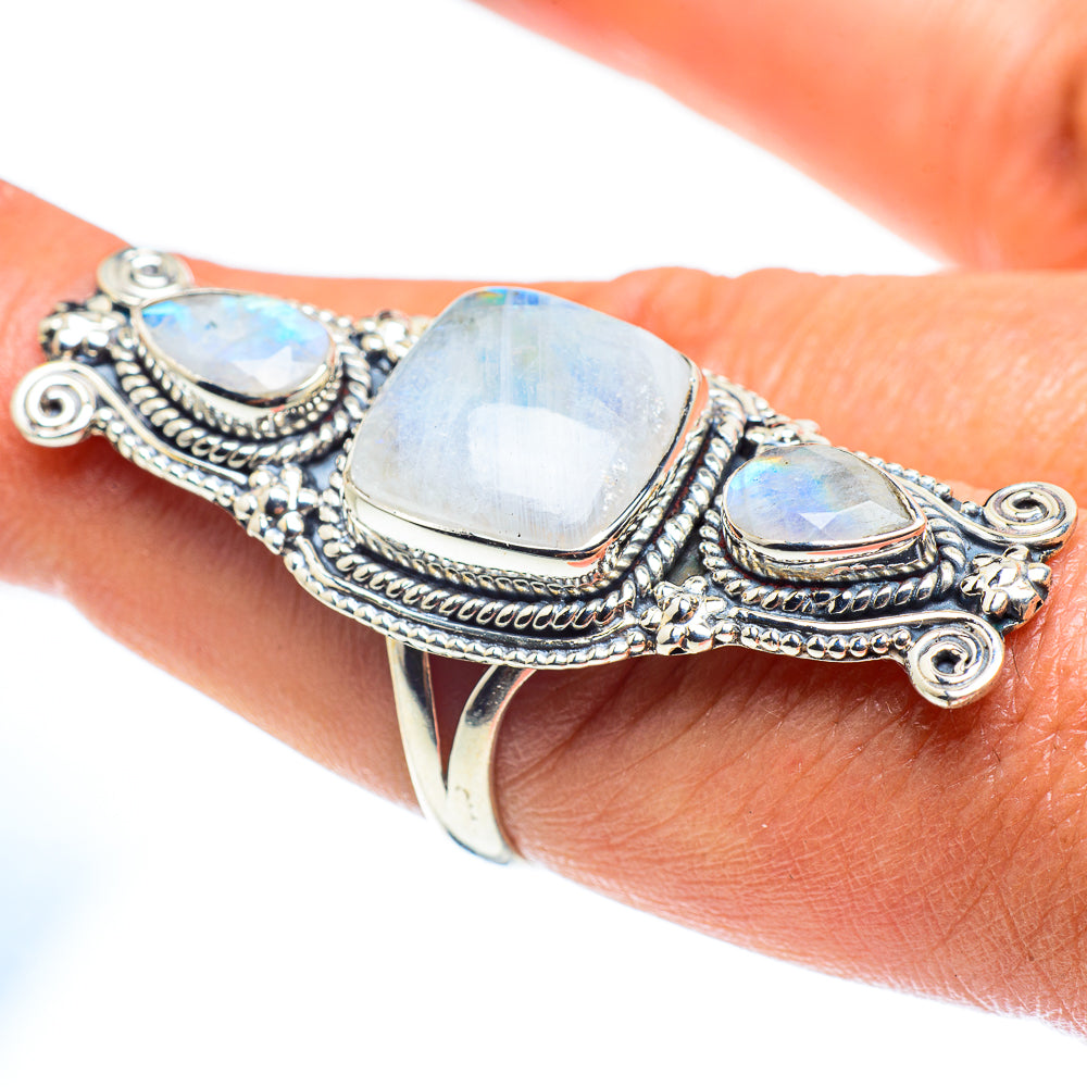Rainbow Moonstone Rings handcrafted by Ana Silver Co - RING59544