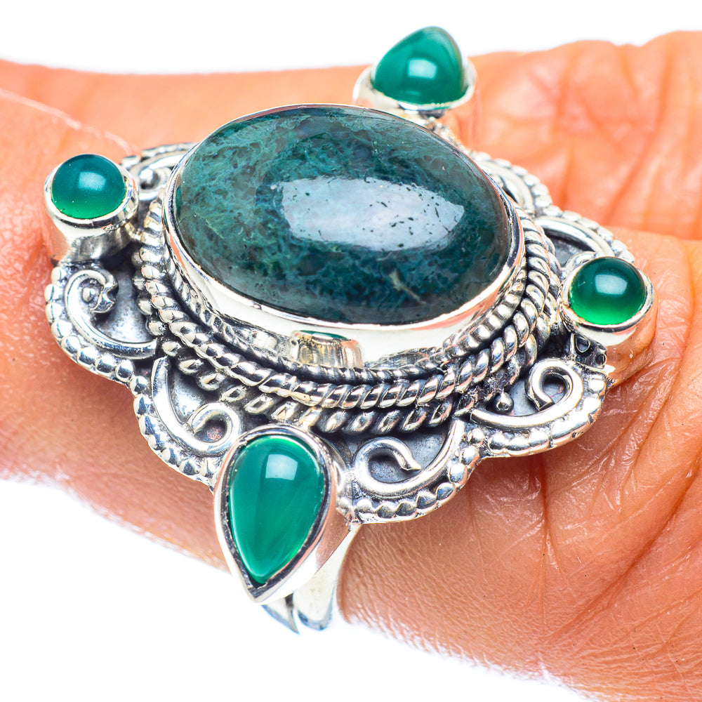 Green Moss Agate Rings handcrafted by Ana Silver Co - RING59605