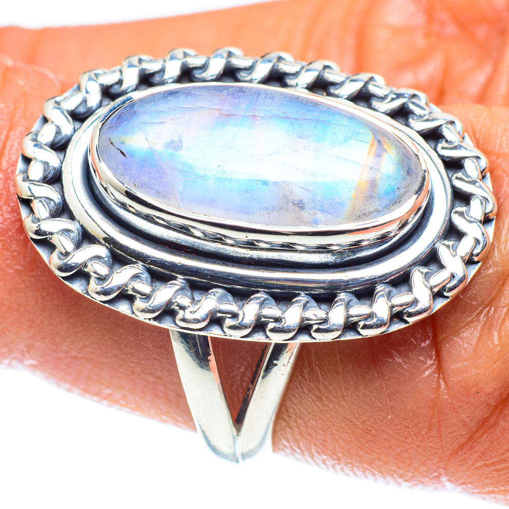 Rainbow Moonstone Rings handcrafted by Ana Silver Co - RING59676