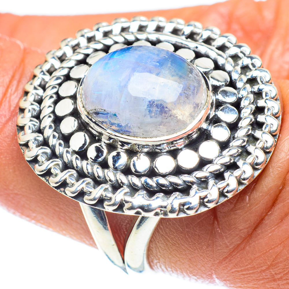Rainbow Moonstone Rings handcrafted by Ana Silver Co - RING59684