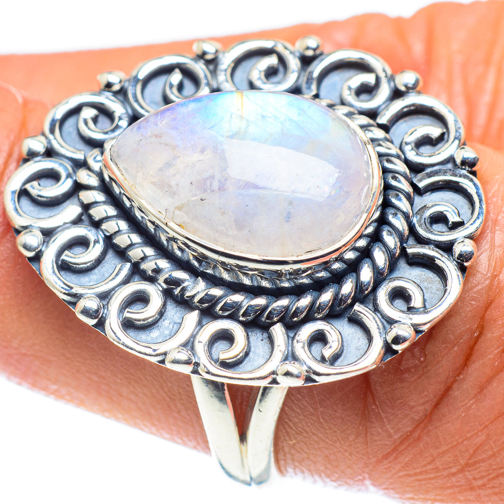 Rainbow Moonstone Rings handcrafted by Ana Silver Co - RING59694