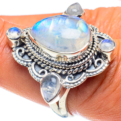 Rainbow Moonstone Rings handcrafted by Ana Silver Co - RING59708