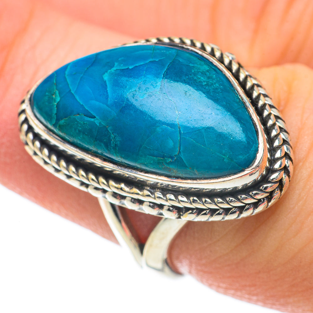 Chrysocolla ring: oval blue cabochon, braided 925 sterling silver bezel