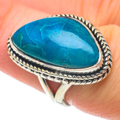Chrysocolla ring: oval blue cabochon, braided 925 sterling silver bezel