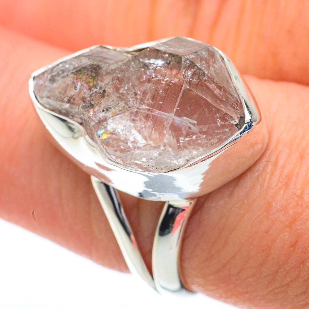 Sterling silver ring with faceted clear herkimer diamond-style stone