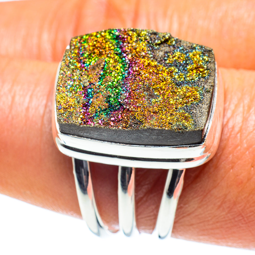 Spectro Pyrite Druzy Rings handcrafted by Ana Silver Co - RING60141